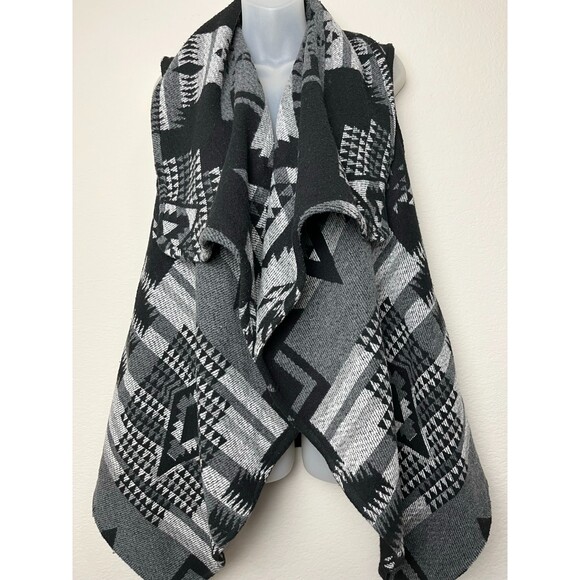 VTG Boho Wool Waterfall Cardigan Sweater Heavy Shrug Blk/Grey by ME JANE -Size S - Picture 2 of 7